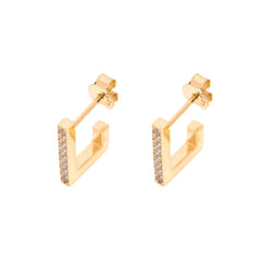 Sleek modern geometrical square huggies with pave stones 18k gold vermeil - Nikki E. Designs