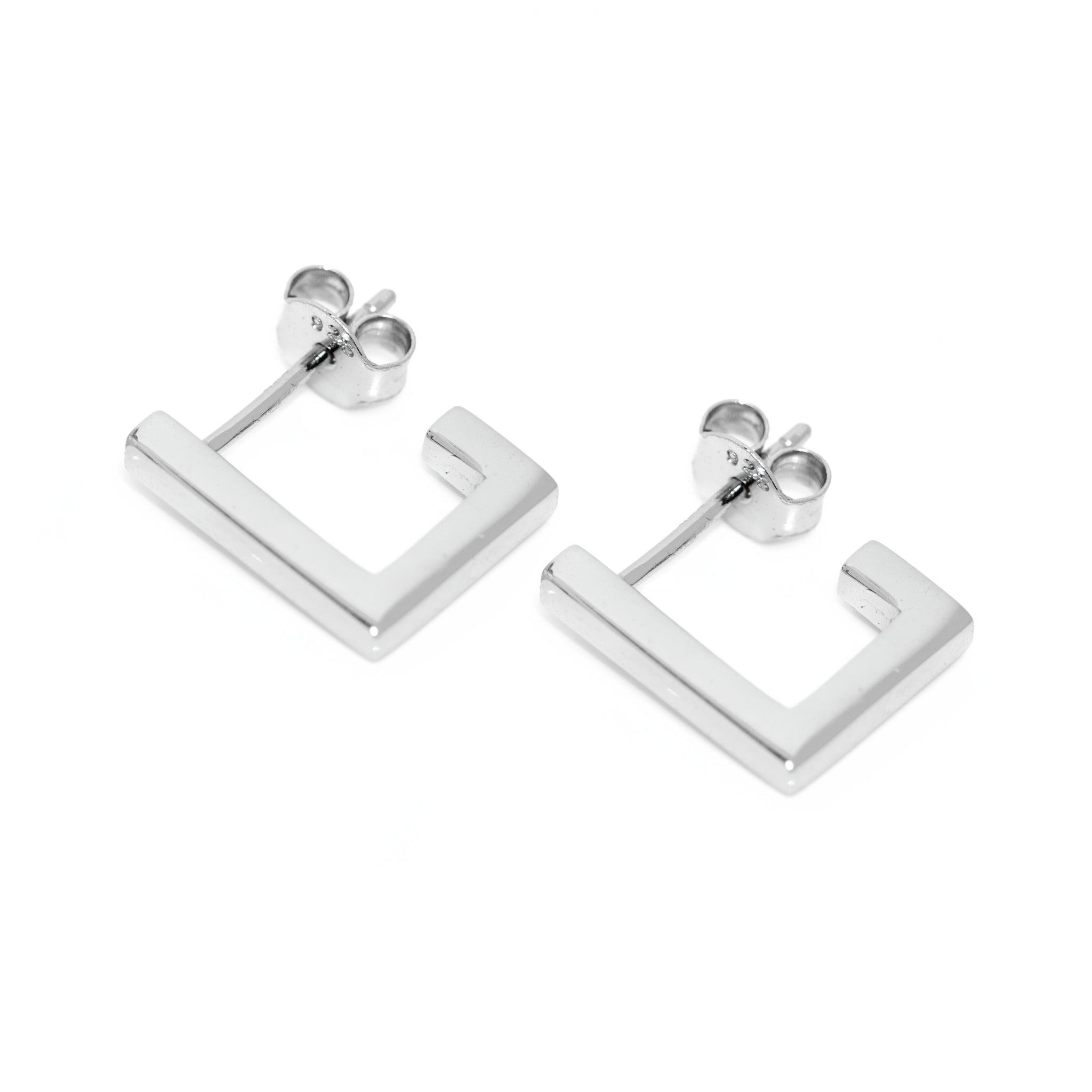 Modern square sleek minimal huggie .925 sterling silver - Nikki E. Designs