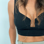 18k gold vermeil waterproof body chain worn over white crop top – Nikki E. Designs