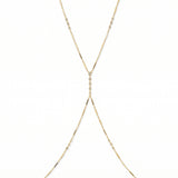 Amalfi gold body chain with bezel CZ stations and bar chain detail waterproof – Nikki E. Designs