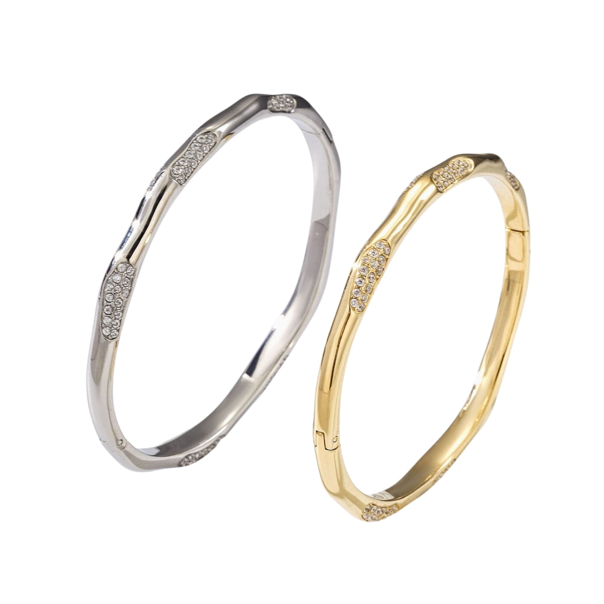 waterproof Amara pavé CZ bangle set in gold and silver 316L surgical steel – set of two – Nikki E. Designs