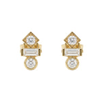 Deco geometric CZ stud earrings with baguette and round stones in gold surgical steel – Nikki E. Designs