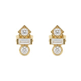Deco geometric CZ stud earrings with baguette and round stones in gold surgical steel – Nikki E. Designs