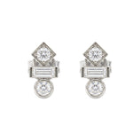 Deco geometric CZ stud earrings with baguette and round stones in silver surgical steel – Nikki E. Designs