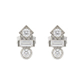 Deco geometric CZ stud earrings with baguette and round stones in silver surgical steel – Nikki E. Designs
