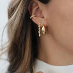 Ayla chunky waterproof hollow gold hoop earrings 1 inch diameter in surgical steel with dainty stone drop earring – Nikki E. Designs