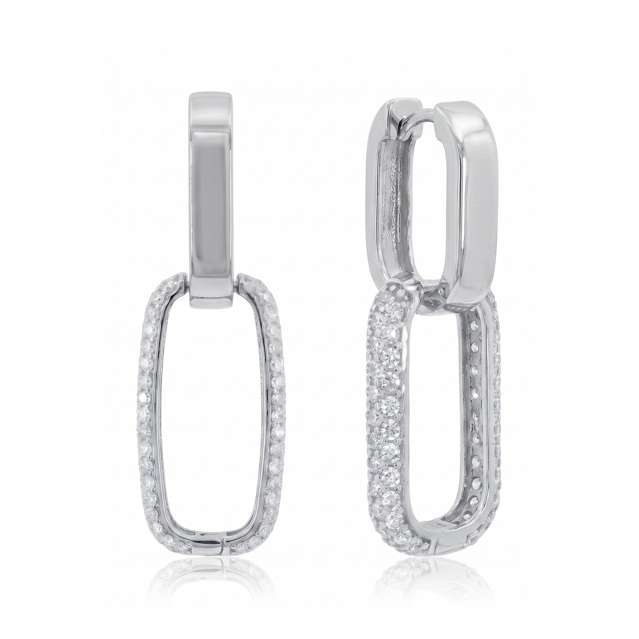 Mini Modular Drop Hoops in sterling silver showing solid and pavé CZ links separated – Nikki E. Designs