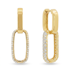 Mini Modular Drop Hoops in 18k gold vermeil showing solid and pavé CZ links separated – Nikki E. Designs