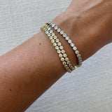 Waterproof Gold and silver bezel CZ tennis bracelets stacked six deep on wrist – Nikki E. Designs