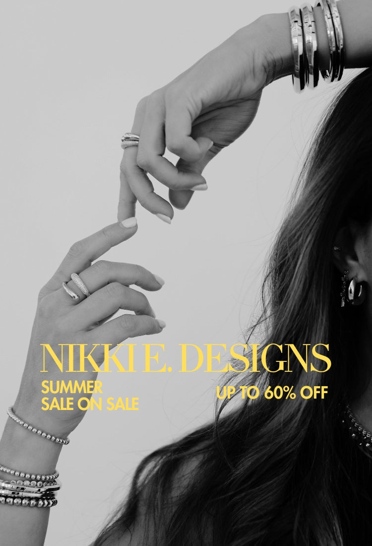 black and white jewelry ring stack and bracelet stack Nikki E Designs