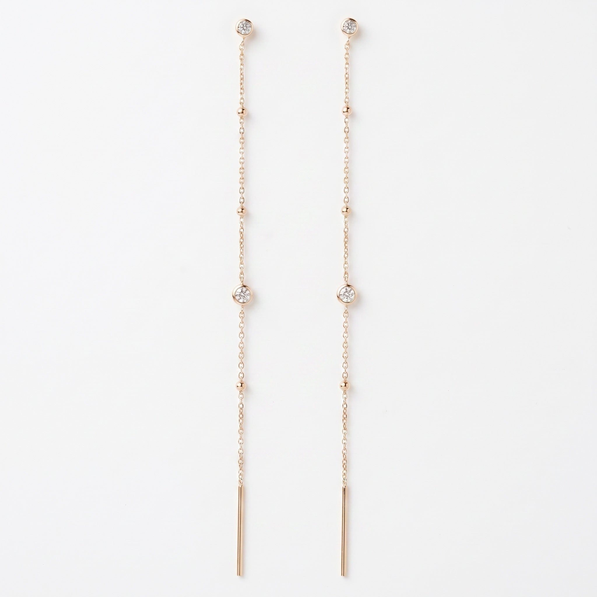 Stardust 4 inch satellite chain threader earrings with CZ stations in 18k gold vermeil – Nikki E. Designs