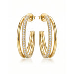 Stevie 1 inch double band 18k gold vermeil hoop earrings with pavé CZ center row – Nikki E. Designs