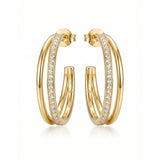Stevie 1 inch double band 18k gold vermeil hoop earrings with pavé CZ center row – Nikki E. Designs