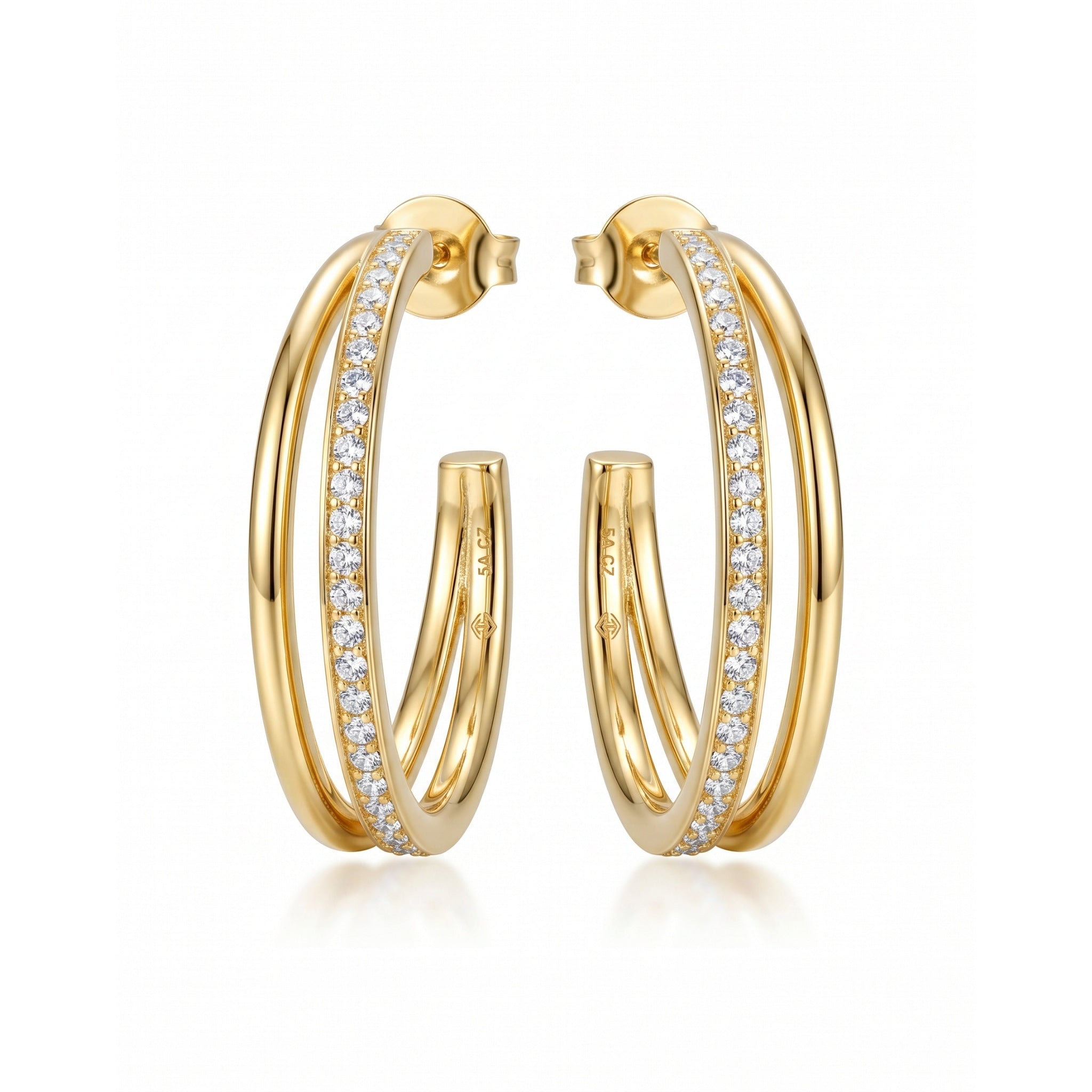 Stevie 1 inch double band 18k gold vermeil hoop earrings with pavé CZ center row – Nikki E. Designs