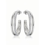 Stevie 1 inch double band sterling silver hoop earrings with pavé CZ center row – Nikki E. Designs