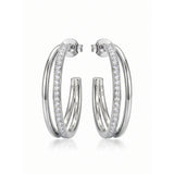 Stevie 1 inch double band sterling silver hoop earrings with pavé CZ center row – Nikki E. Designs