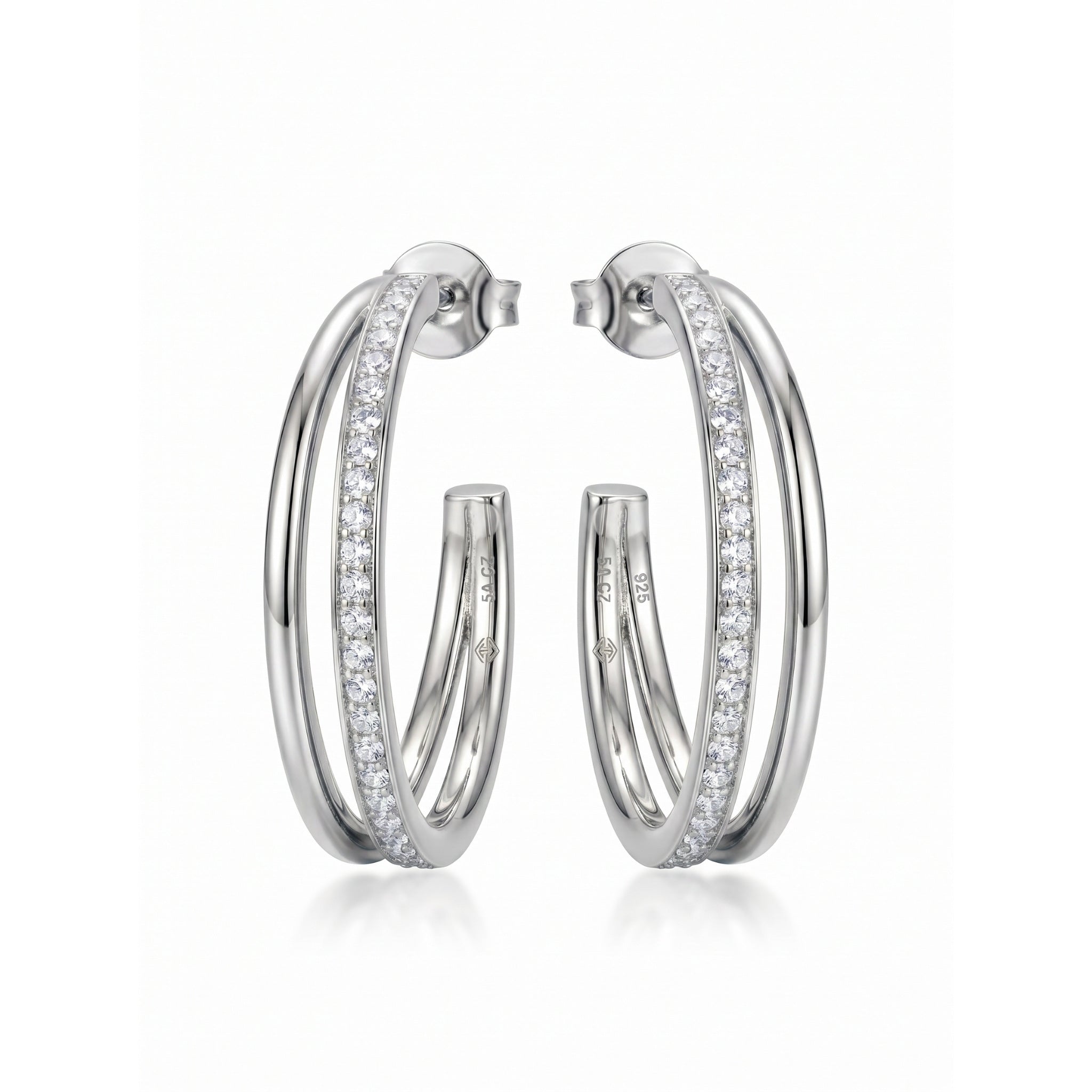 Stevie 1 inch double band sterling silver hoop earrings with pavé CZ center row – Nikki E. Designs
