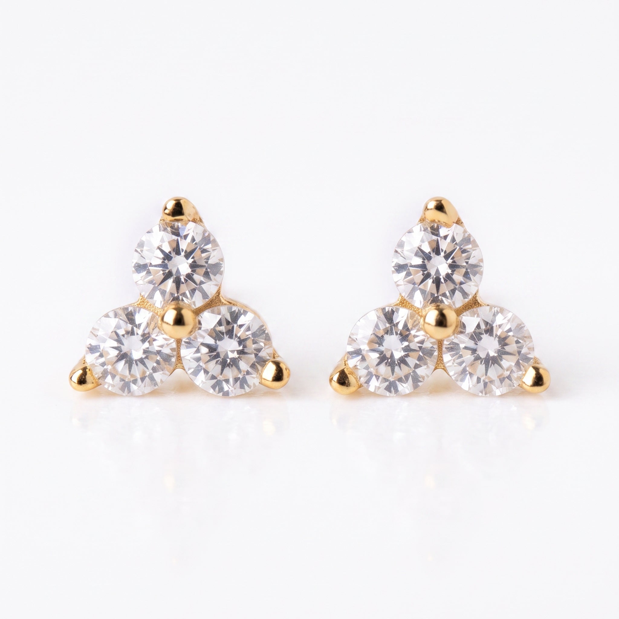 Triple Stone 4mm triple cluster round CZ prong set stud earrings in 18k gold vermeil – Nikki E. Designs