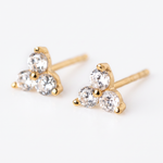 Triple Stone 4mm triple cluster round CZ prong-set stud earrings in 18k gold vermeil – Nikki E. Designs