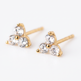 Triple Stone 4mm triple cluster round CZ prong-set stud earrings in 18k gold vermeil – Nikki E. Designs