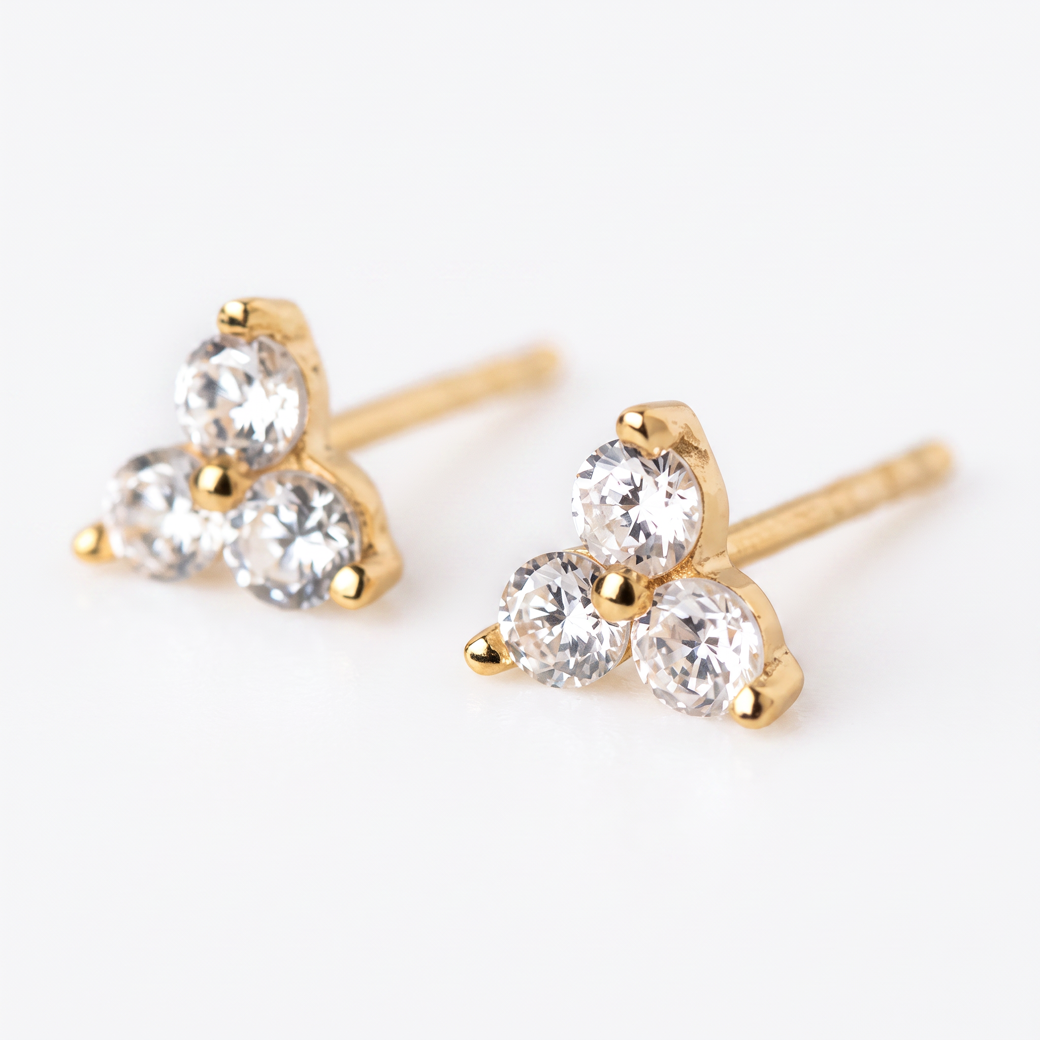 Triple Stone 4mm triple cluster round CZ prong-set stud earrings in 18k gold vermeil – Nikki E. Designs