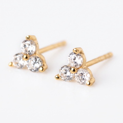 Triple Stone 4mm triple cluster round CZ prong-set stud earrings in 18k gold vermeil – Nikki E. Designs