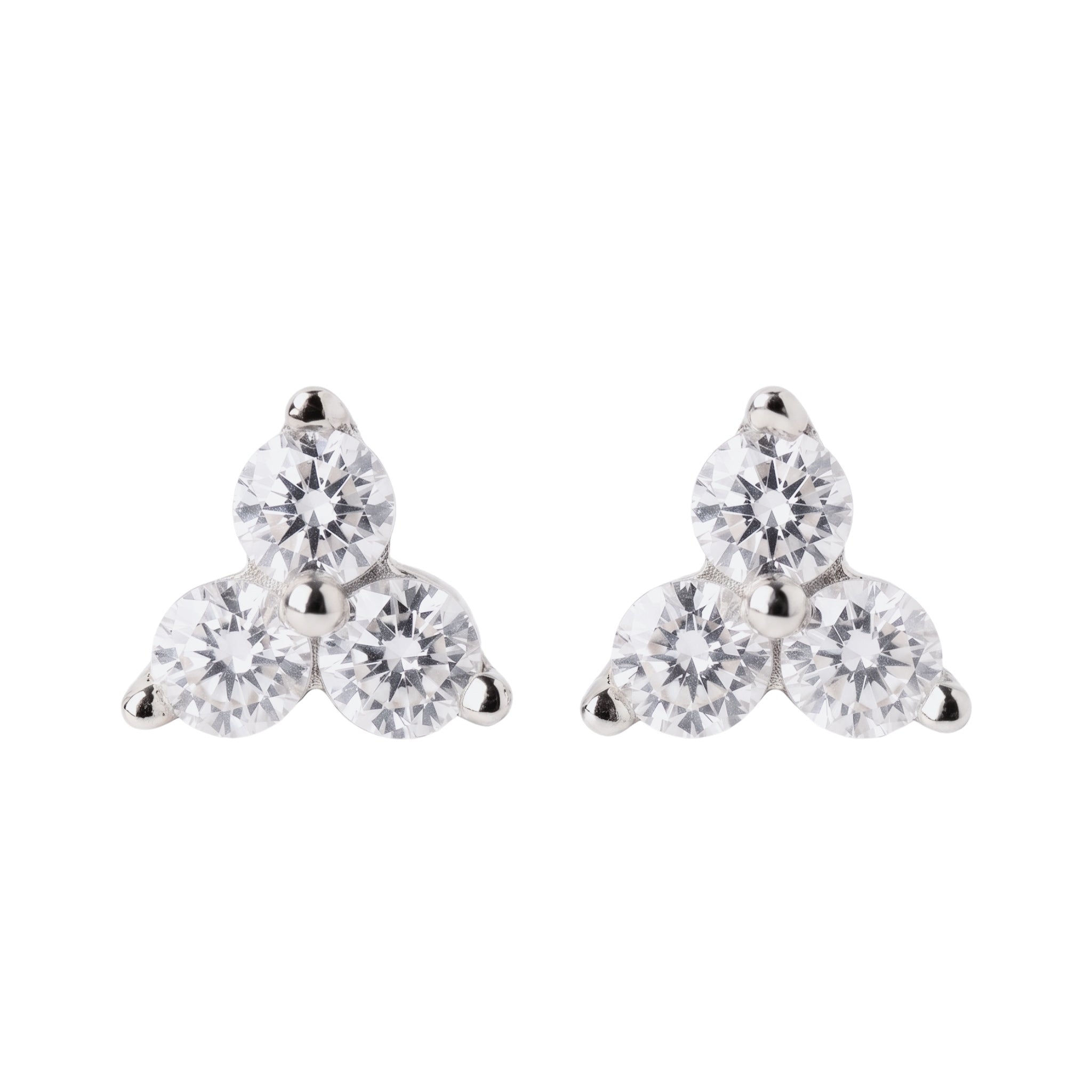 Triple Stone 4mm triple cluster round CZ prong-set stud earrings in sterling silver – Nikki E. Designs