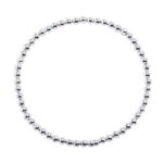 Vida 4mm silver bead stretch bracelet in surgical stainless steel on white background – Nikki E. Designs