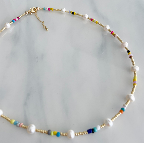 Multi Pearl Necklace vermeil tarnish resistant necklace stack Nikki E Designs gold necklace Colorful Jewelry