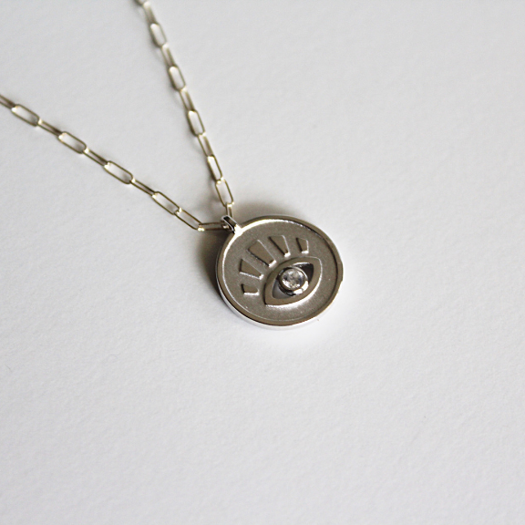 Evil Eye Coin Necklace silver layering necklace